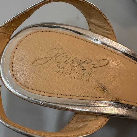 Jewel Badgley Mischka 8.5 Nicoline Silver Metallic 4" Heels Ankle Strap Sandals - Picture 4 of 8